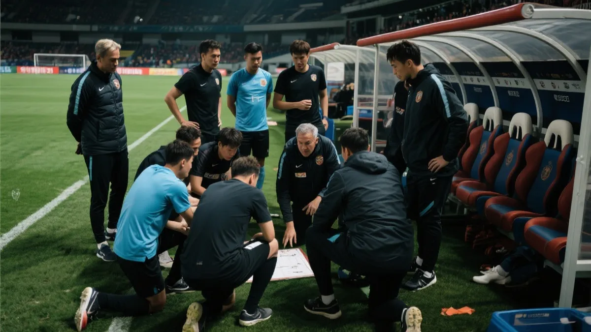 加时与点球前的替补席战术沟通场景