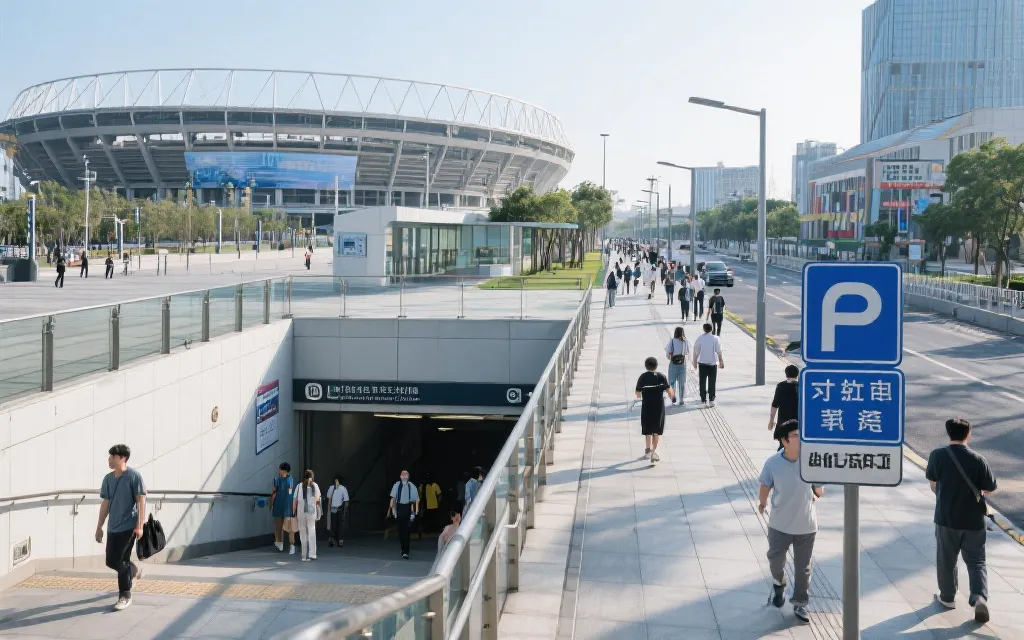 球迷从地铁站步行前往体育场的动线示意氛围